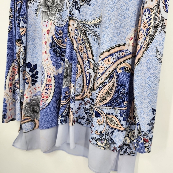 Chicos 3 Floral Print Long Sleeve Tunic Top Womens Size XL Periwinkle V Neck - Picture 3 of 6